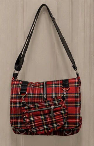 Banned Alternative Twice The Action Tartan Messenger Bag