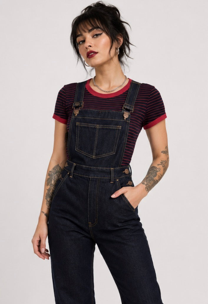 Hell Bunny Elly May 40s 50s Navy Blue Denim Dungarees