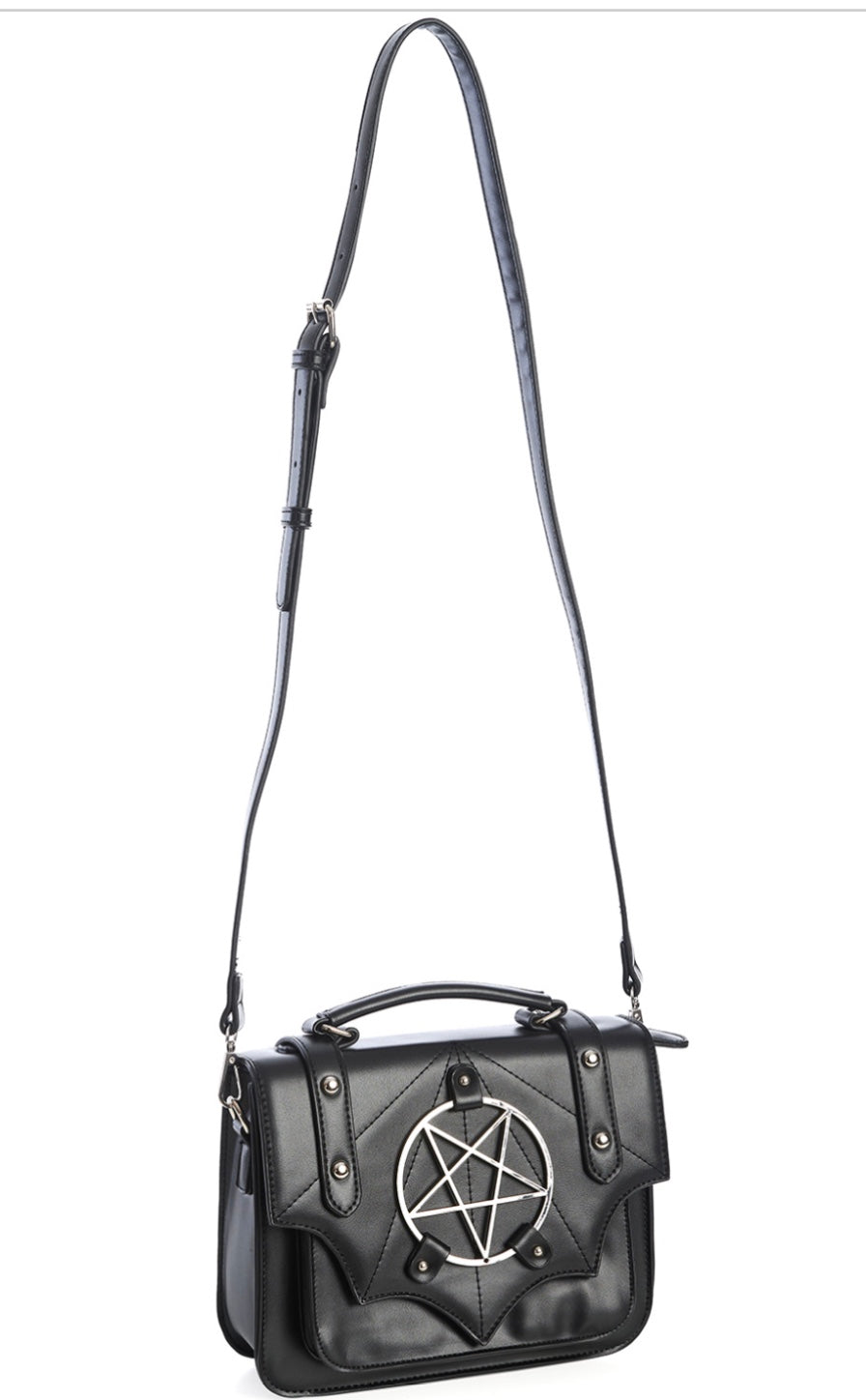 BANNED Apparel Black Gothic Bat Wing Moloch Pentagram Cross body Shoulder Bag