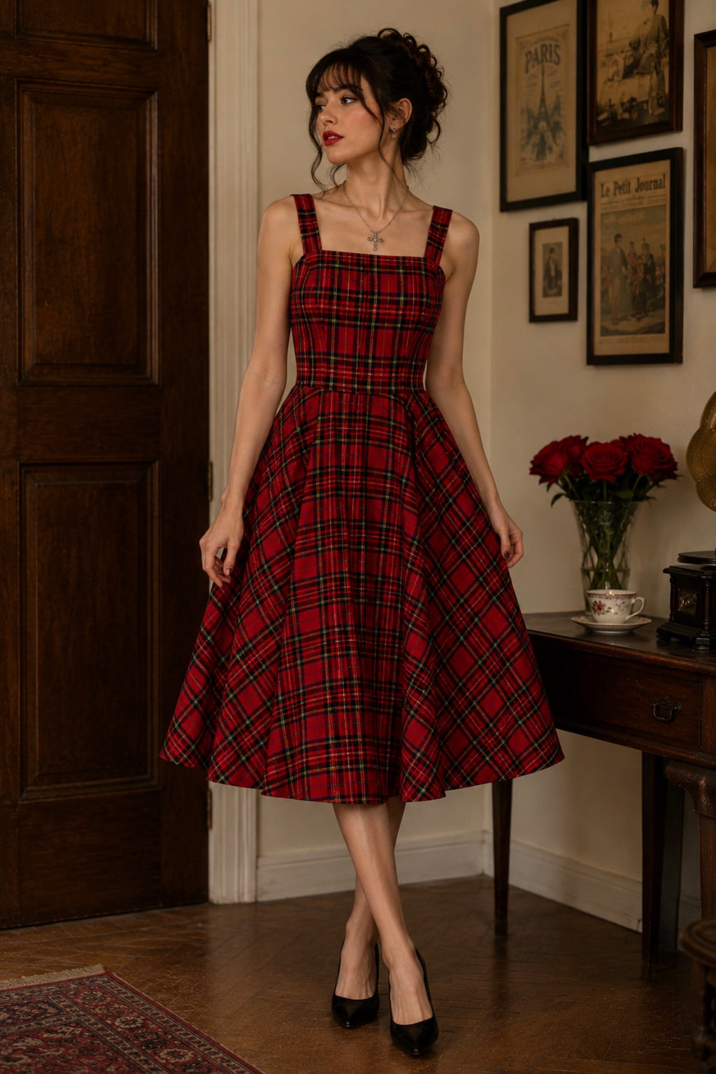 Hell Bunny Irvine Scottish Red Tartan Check Vintage Retro Pinafore Dress