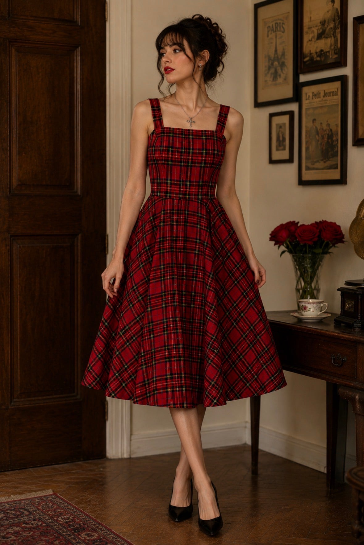 Hell Bunny Irvine Scottish Red Tartan Check Vintage Retro Pinafore Dress