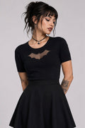 Hell Bunny Bat Jumper Gothic Mesh Top Short Sleeve Knit