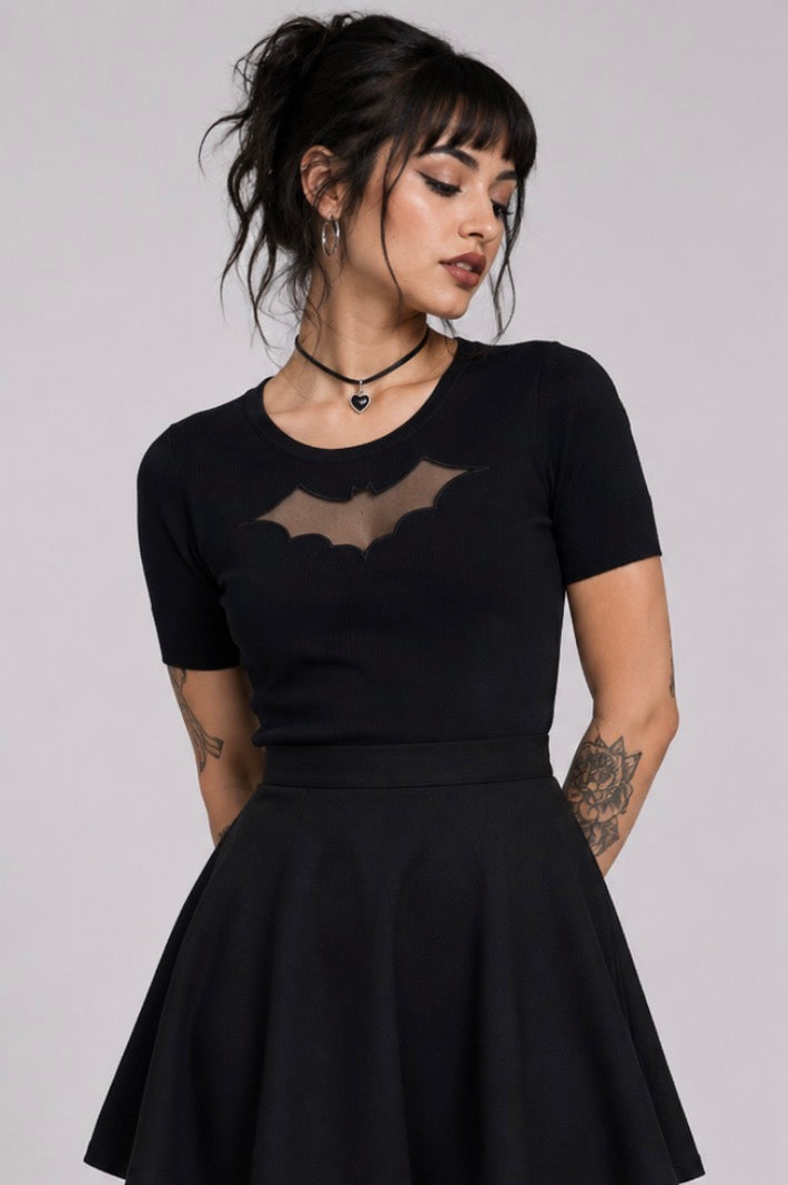 Hell Bunny Bat Jumper Gothic Mesh Top Short Sleeve Knit