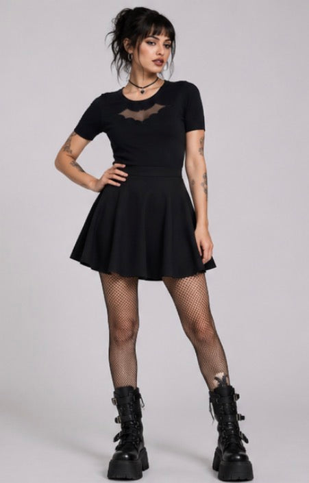 Hell Bunny Bat Jumper Gothic Mesh Top Short Sleeve Knit
