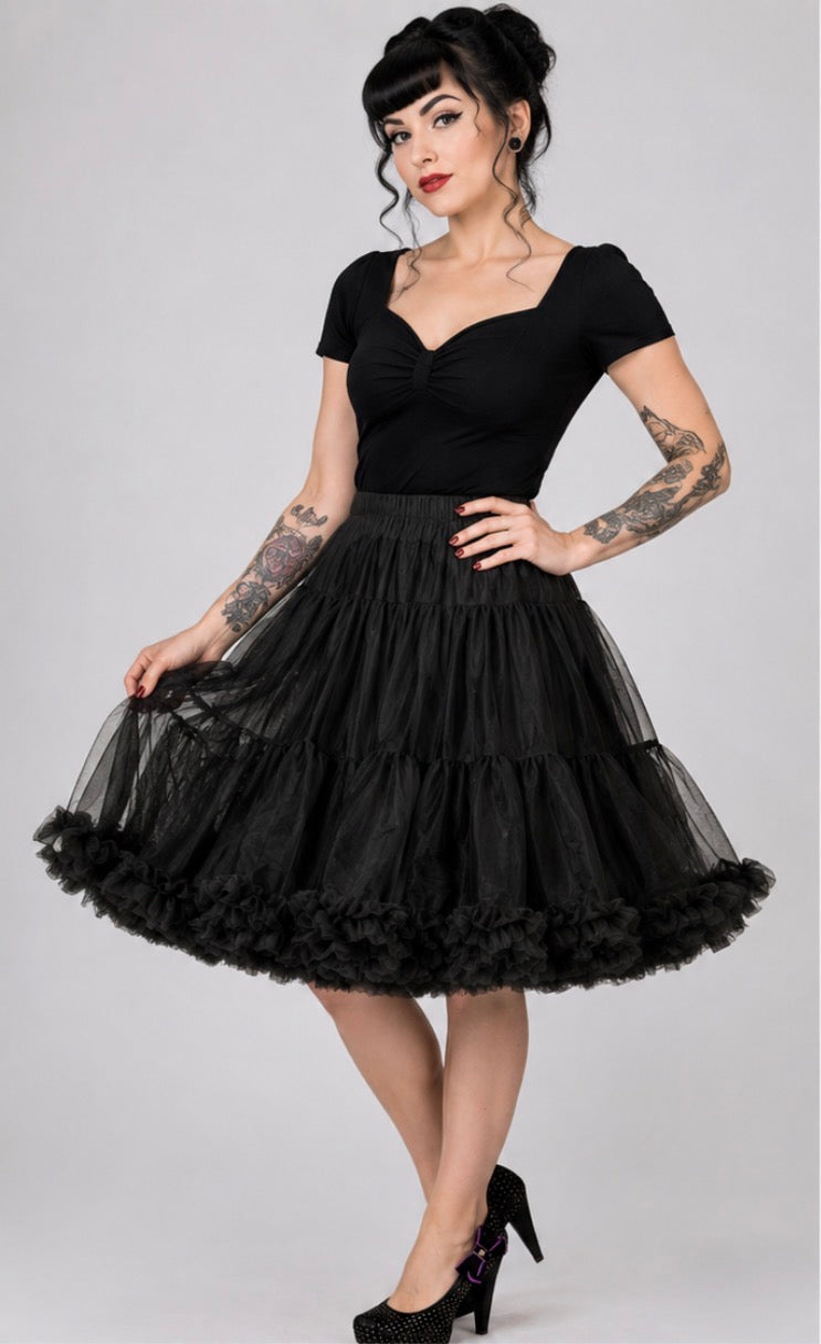 Black 50's Rockabilly Retro Super Soft 26inches Petticoat Skirt BANNED Apparel
