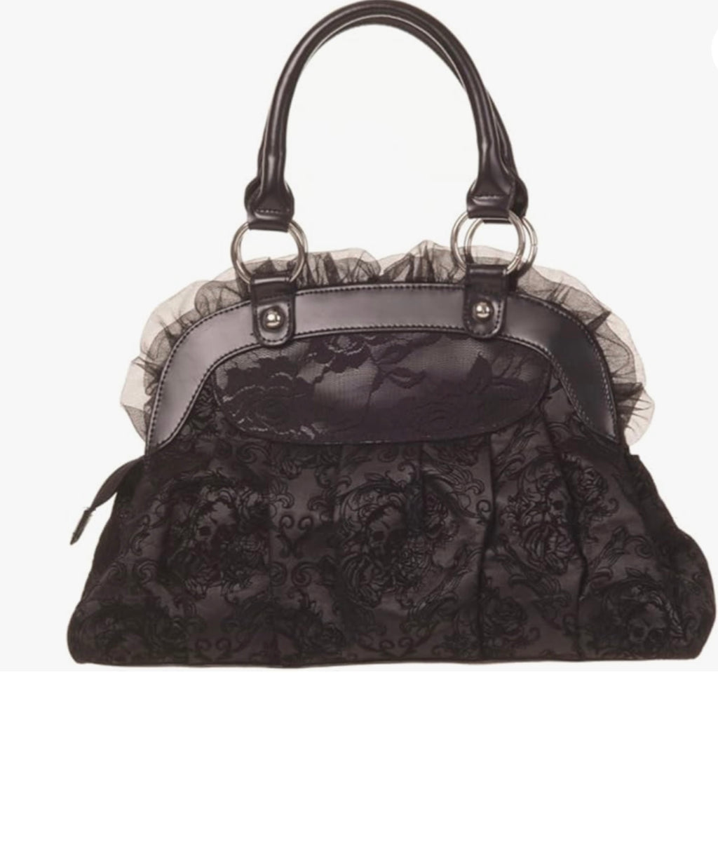 BANNED Apparel Gothic Punk Flocked Skull Rose Lace Bow Reinvention Handbag