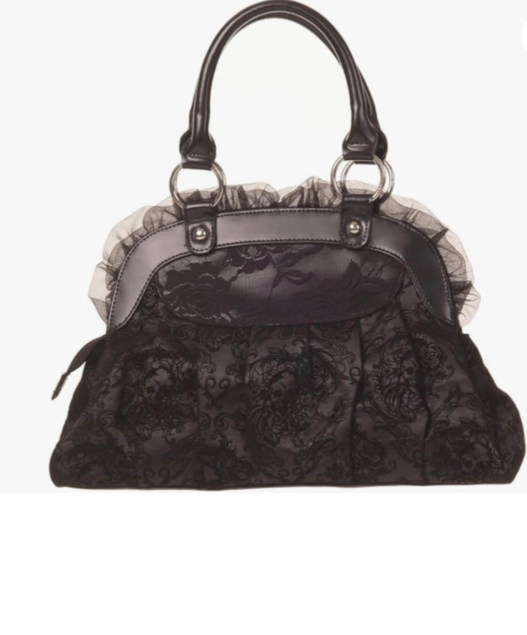 BANNED Apparel Gothic Punk Flocked Skull Rose Lace Bow Reinvention Handbag