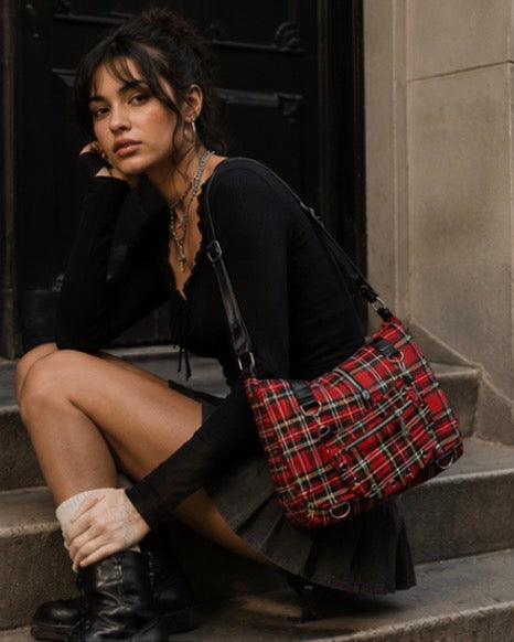 Banned Alternative Twice The Action Tartan Messenger Bag