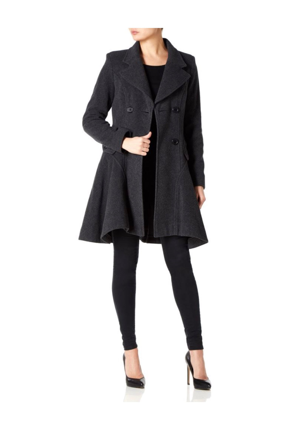 DE LA CREME DOUBLE BREASTED SWING STYLE FIT FLARE JACKET COAT WARM WOOL WINTER