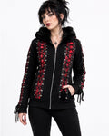 BANNED Apparel RED TARTAN CORSET BLACK HOODIE