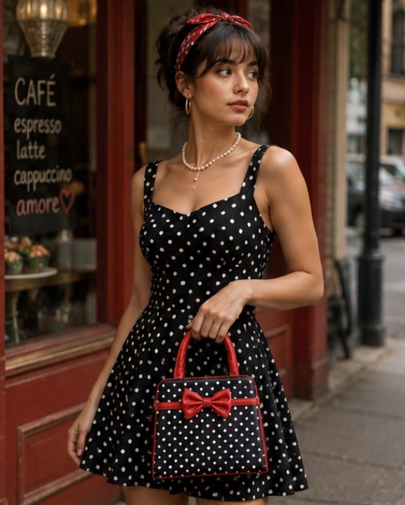 Banned Carla Handbag Polka Retro Bag 50s Rockabilly Faux Leather Top Handle