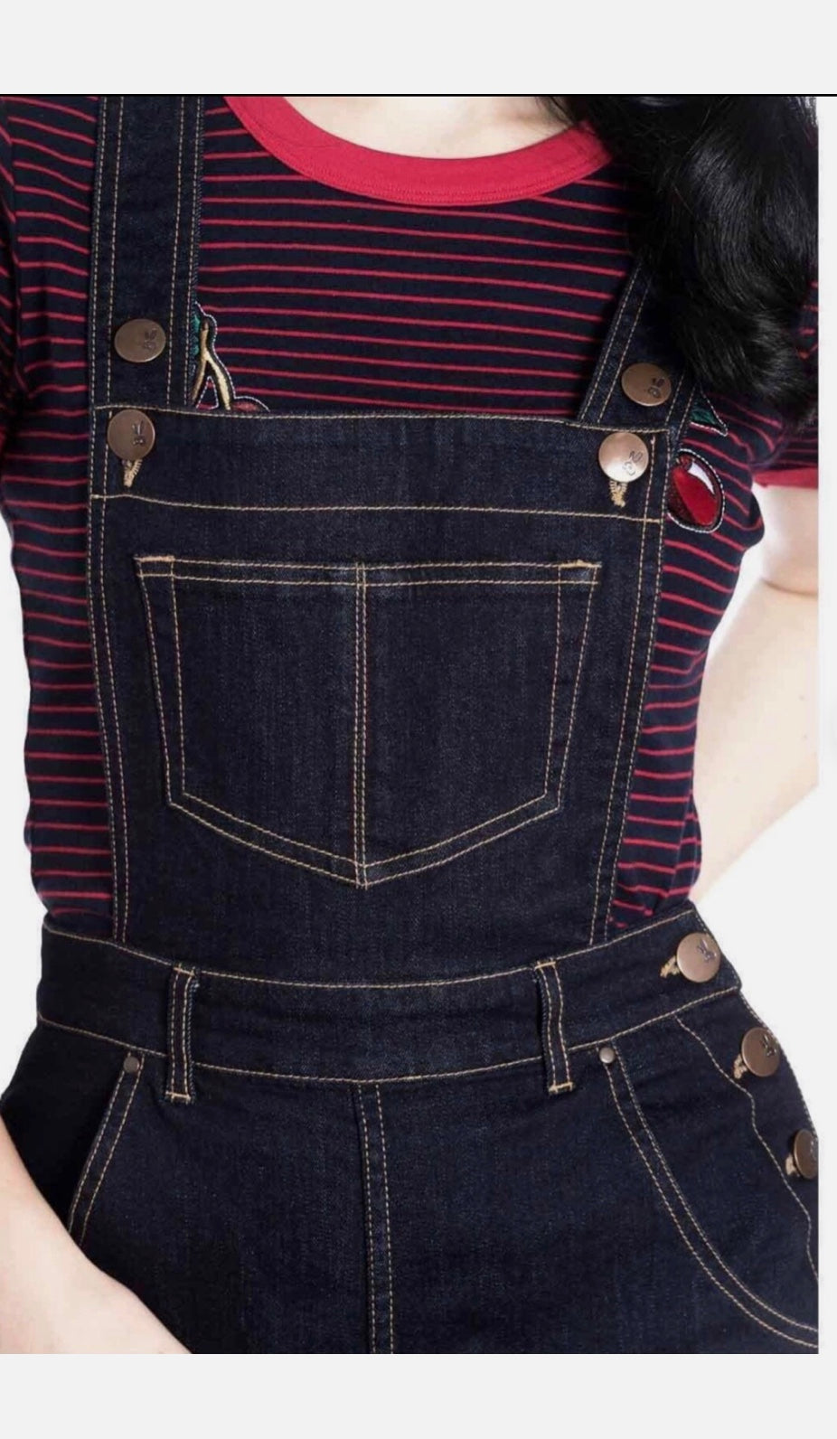Hell Bunny Elly May 40s 50s Navy Blue Denim Dungarees