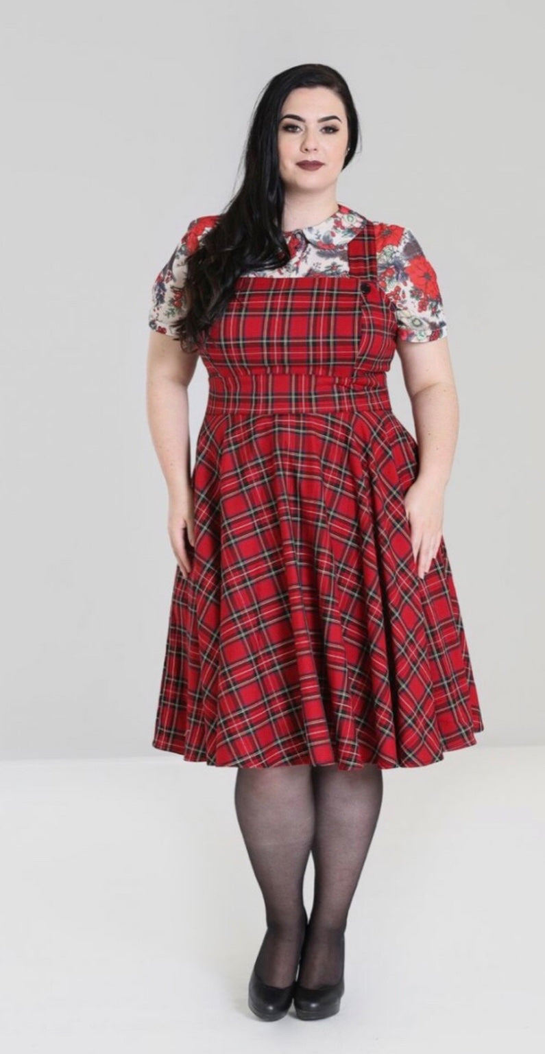 Hell Bunny Irvine Scottish Red Tartan Check Vintage Retro Pinafore Dress