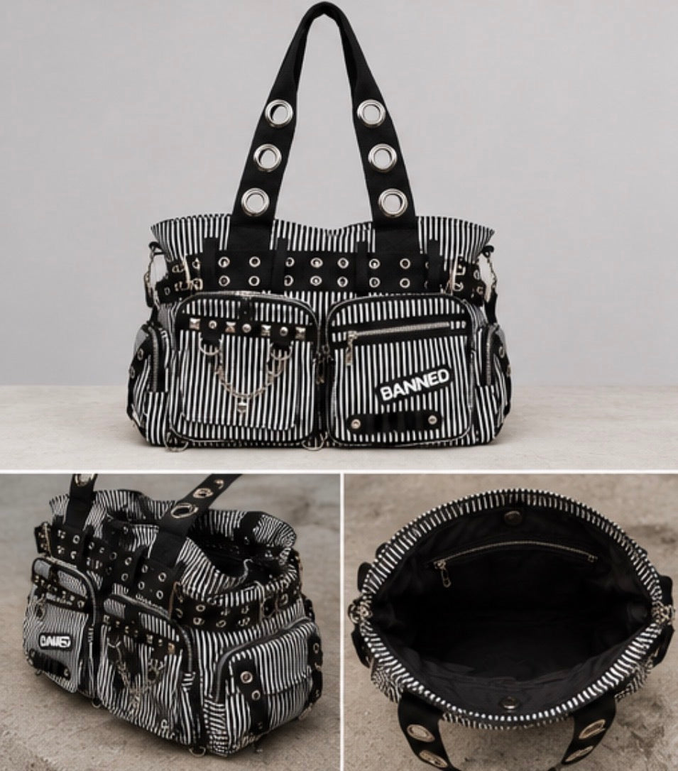 Banned Alternative Sweet Revenge Handcuff Striped Handbag