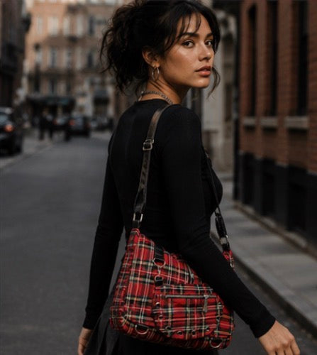 Banned Alternative Twice The Action Tartan Messenger Bag