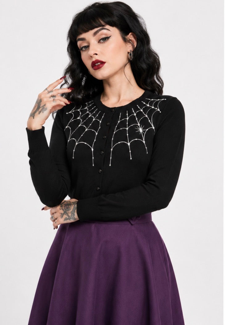 BANNED Black Gothic Vintage Retro Rockabilly Under Her Web Spell Cardigan