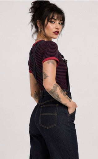 Hell Bunny Elly May 40s 50s Navy Blue Denim Dungarees