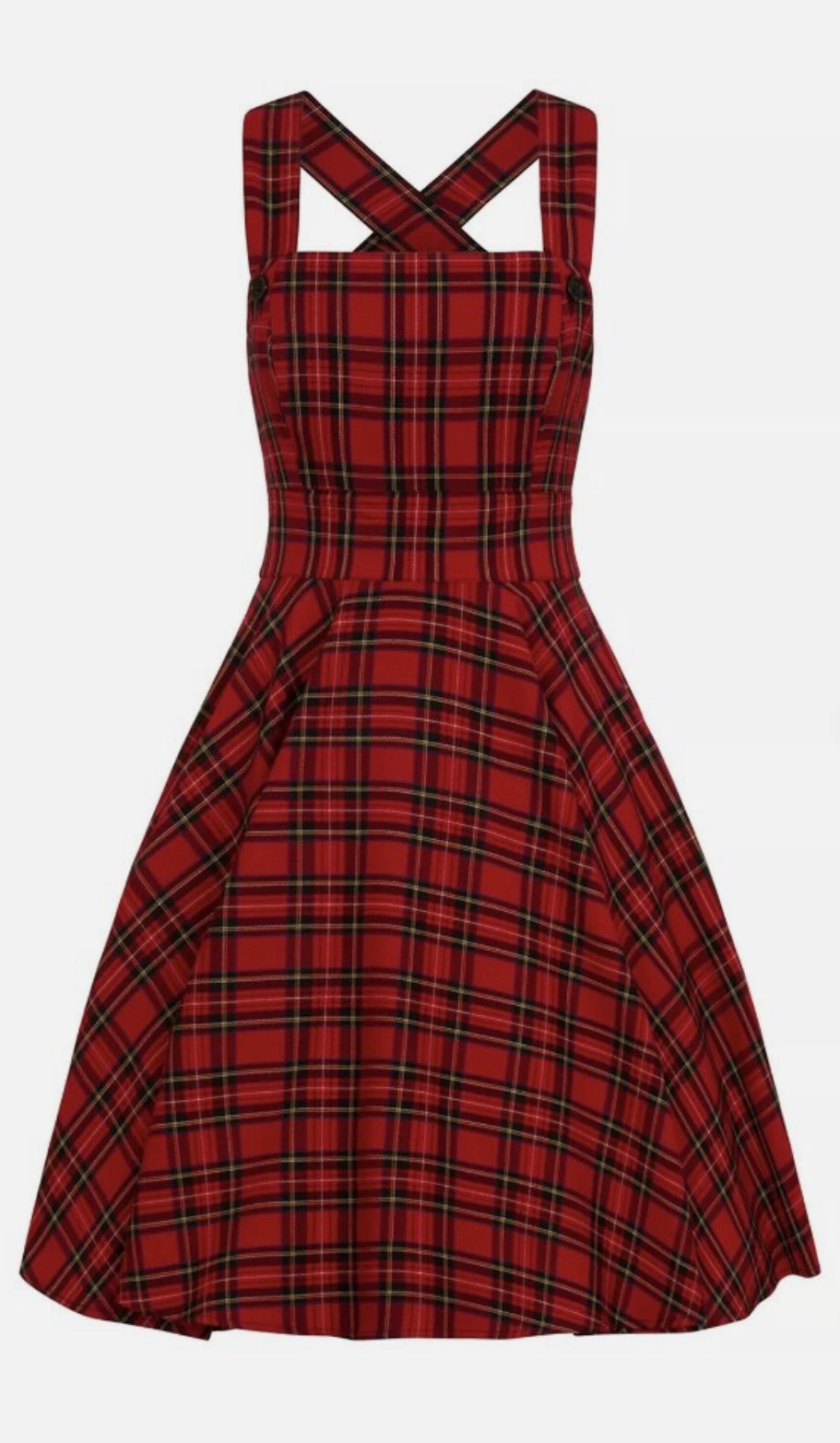 Hell Bunny Irvine Scottish Red Tartan Check Vintage Retro Pinafore Dress