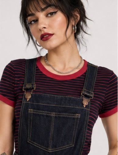 Hell Bunny Elly May 40s 50s Navy Blue Denim Dungarees