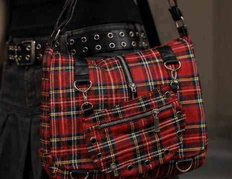Banned Alternative Twice The Action Tartan Messenger Bag