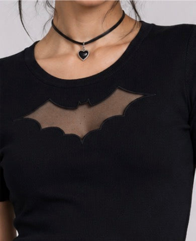 Hell Bunny Bat Jumper Gothic Mesh Top Short Sleeve Knit