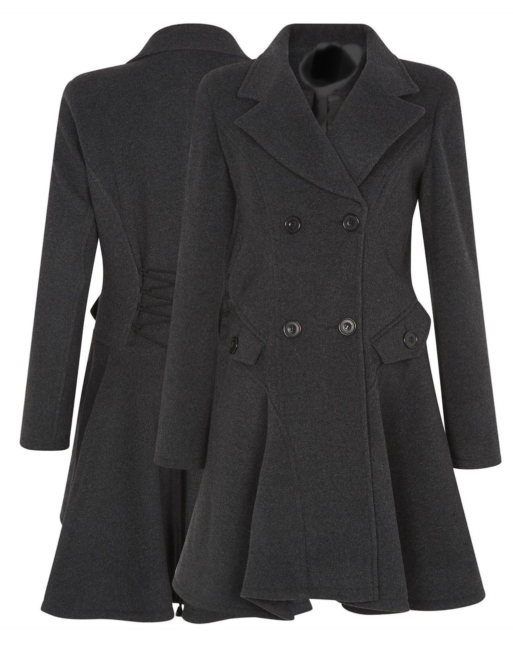 DE LA CREME DOUBLE BREASTED SWING STYLE FIT FLARE JACKET COAT WARM WOOL WINTER