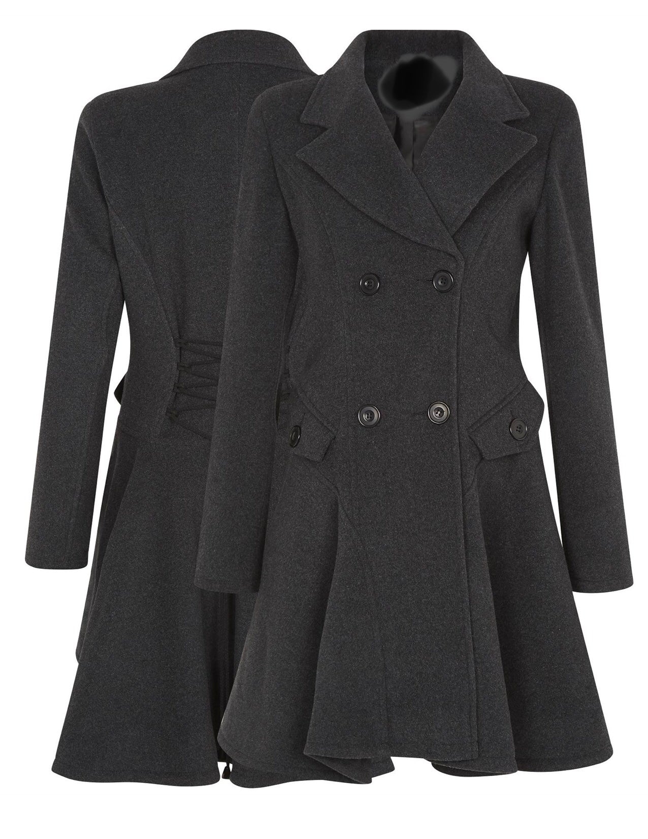 DE LA CREME DOUBLE BREASTED SWING STYLE FIT FLARE JACKET COAT WARM WOOL WINTER