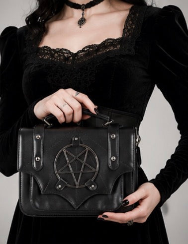 BANNED Apparel Black Gothic Bat Wing Moloch Pentagram Cross body Shoulder Bag