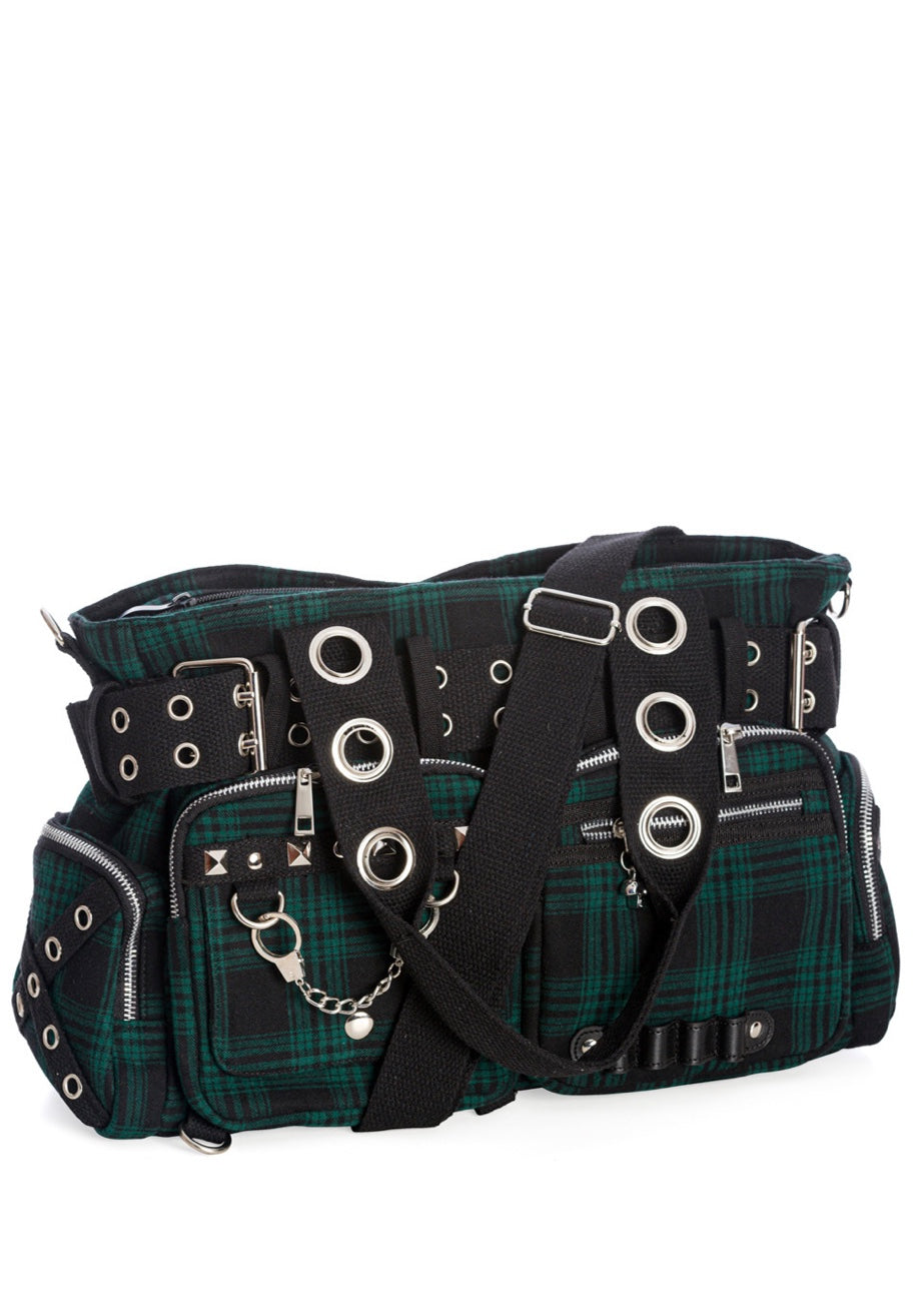 Green Tartan Check Gothic Rockabilly Emo Punk Handcuff Camdyn Bag BANNED Apparel