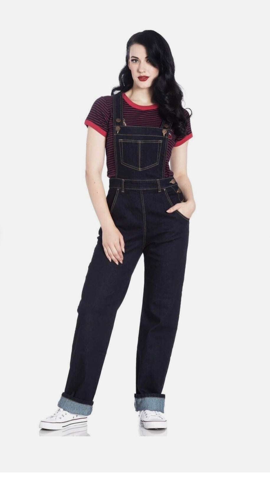 Hell Bunny Elly May 40s 50s Navy Blue Denim Dungarees