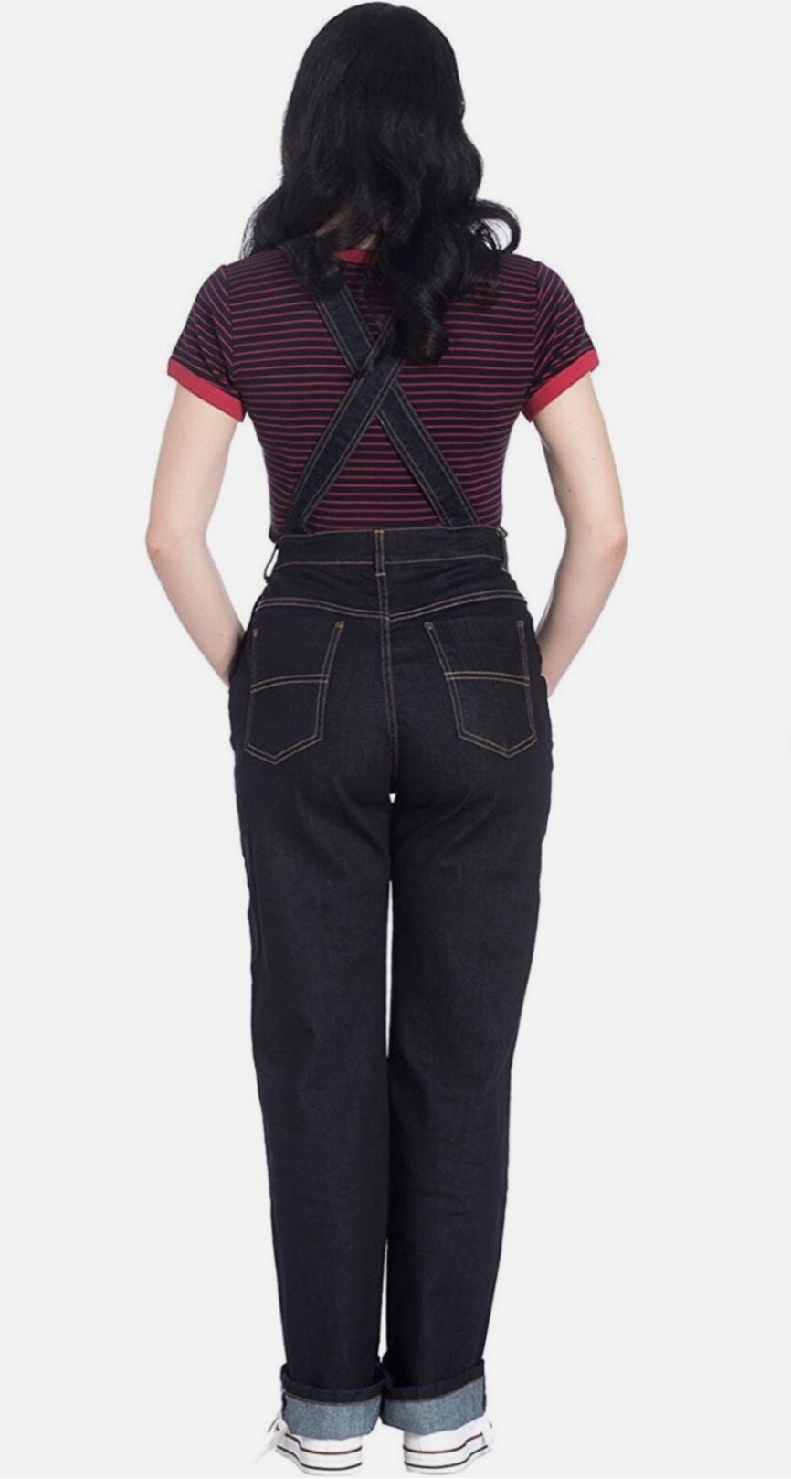 Hell Bunny Elly May 40s 50s Navy Blue Denim Dungarees