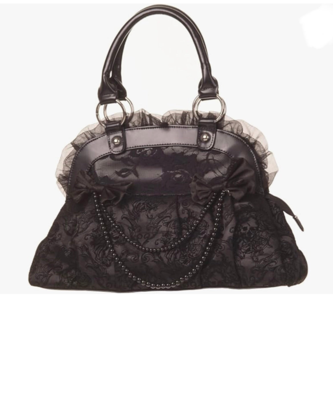 BANNED Apparel Gothic Punk Flocked Skull Rose Lace Bow Reinvention Handbag