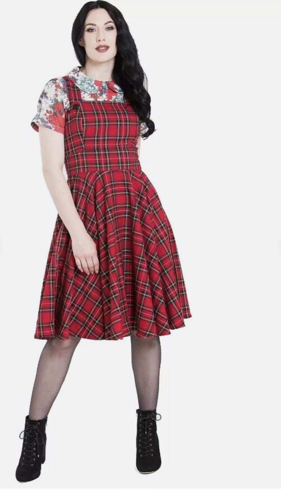 Hell Bunny Irvine Scottish Red Tartan Check Vintage Retro Pinafore Dress