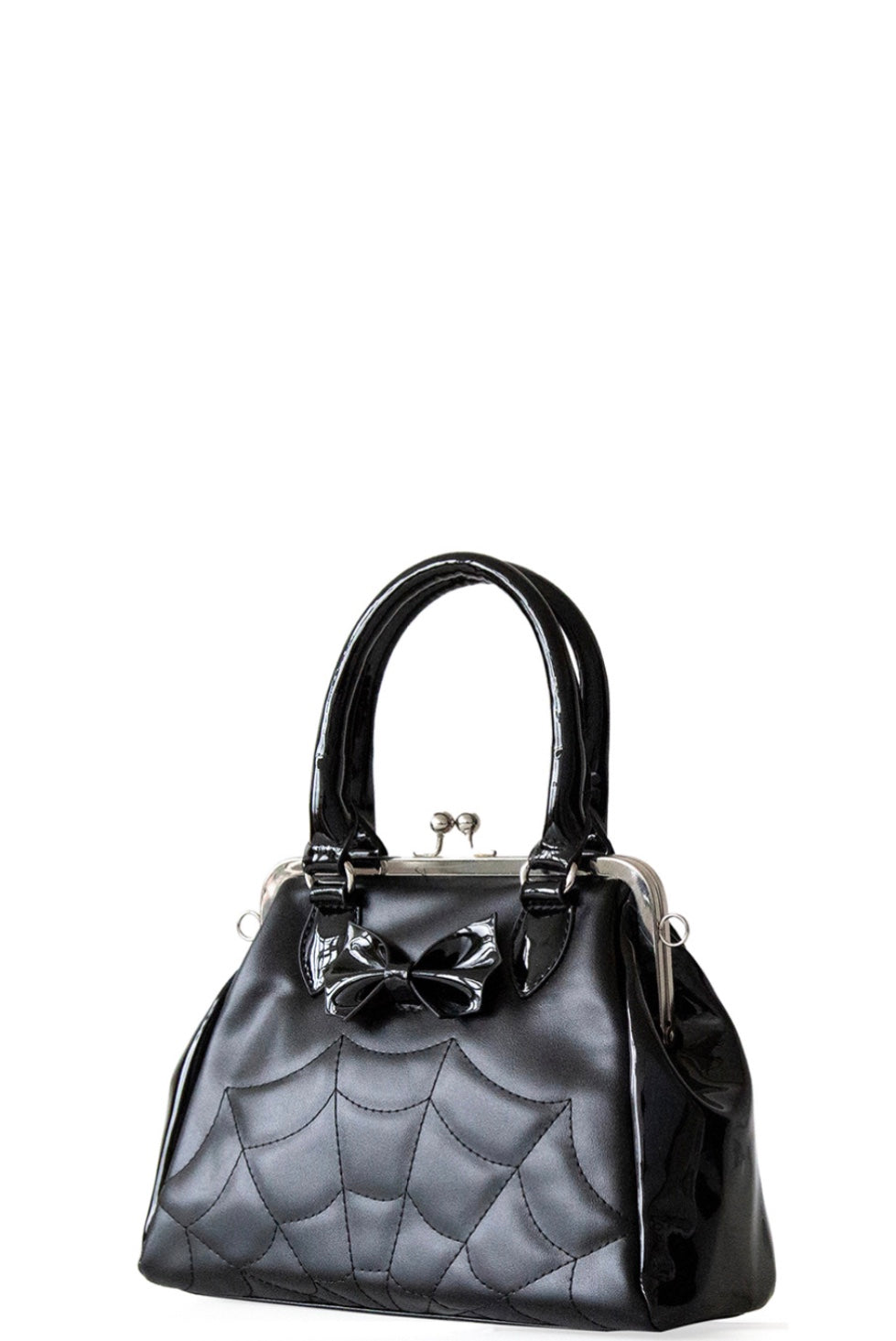 Banned Femme Fatale Bag Alternative Spider Web PU Gothic Bow Handbag Top Handle