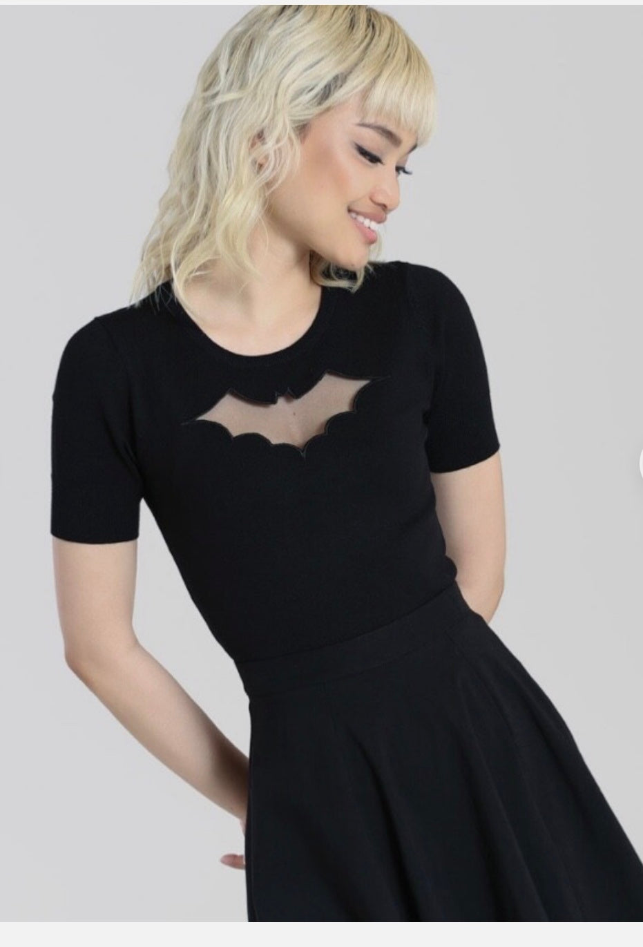 Hell Bunny Bat Jumper Gothic Mesh Halloween Top Short Sleeve Knit