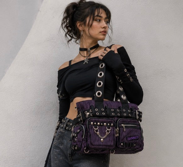Banned Alternative Sweet Revenge Handcuff Striped Handbag