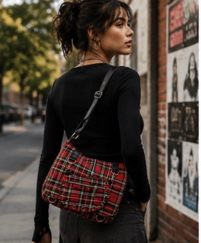 Banned Alternative Twice The Action Tartan Messenger Bag