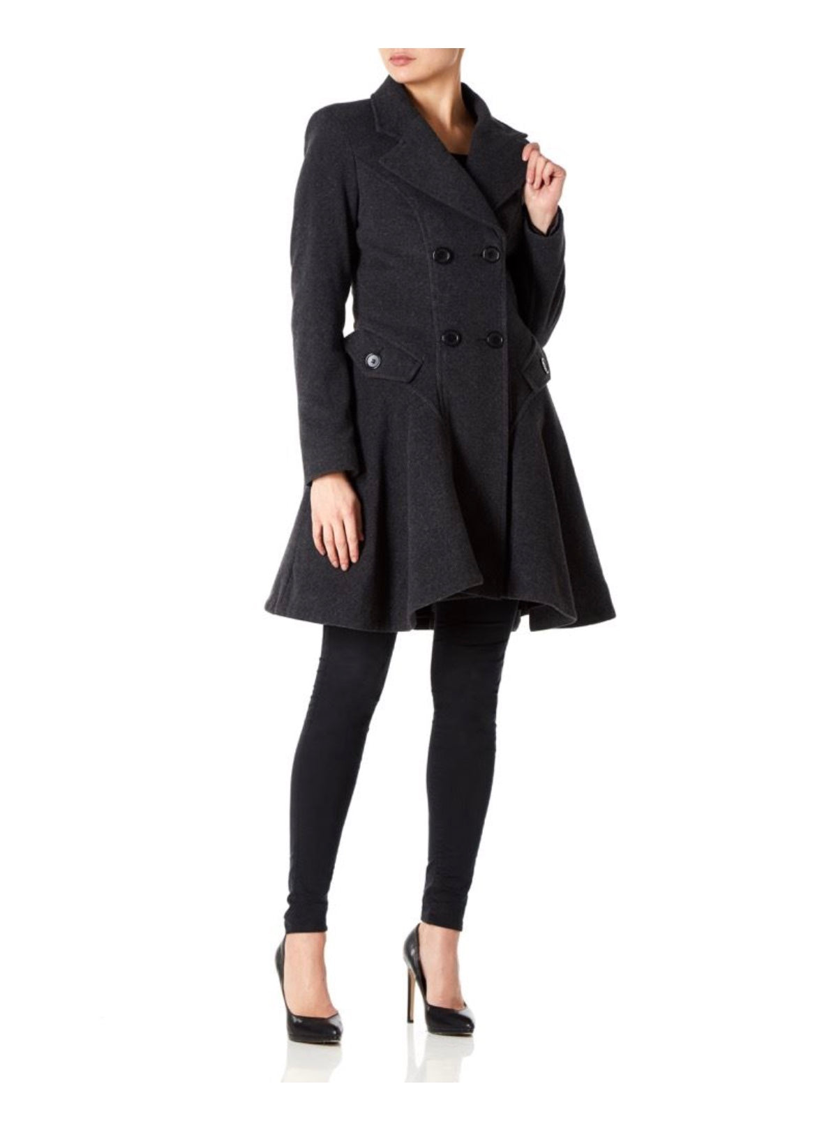 DE LA CREME DOUBLE BREASTED SWING STYLE FIT FLARE JACKET COAT WARM WOOL WINTER