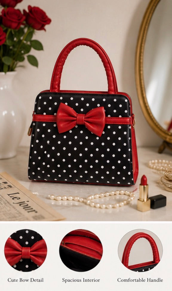 Banned Carla Handbag Polka Retro Bag 50s Rockabilly Faux Leather Top Handle