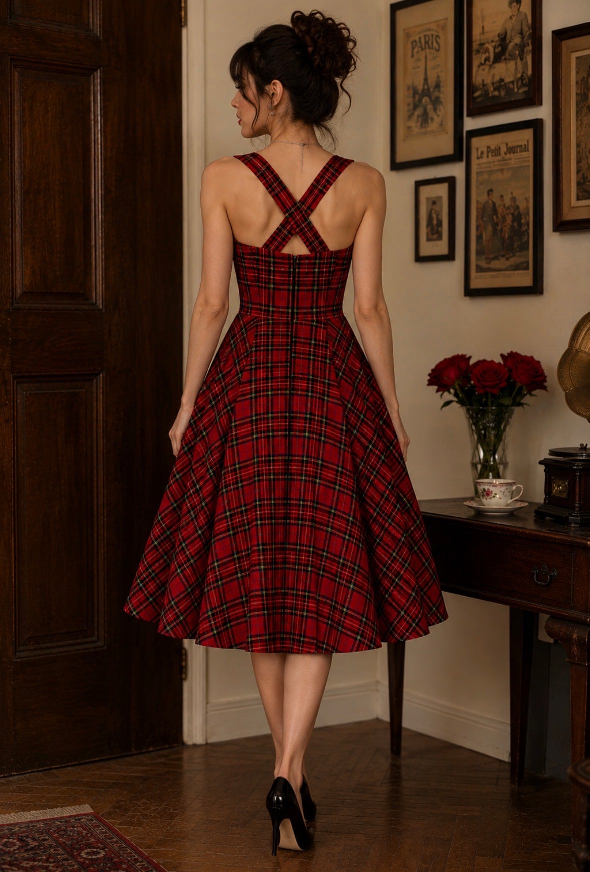 Hell Bunny Irvine Scottish Red Tartan Check Vintage Retro Pinafore Dress