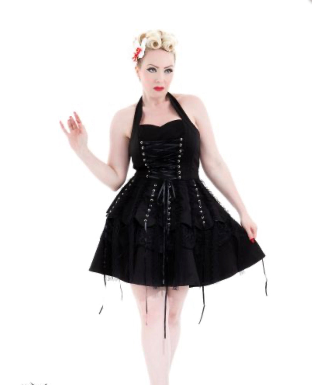 H&R Pretty Pirate Black Lace Gothic Mini Dress