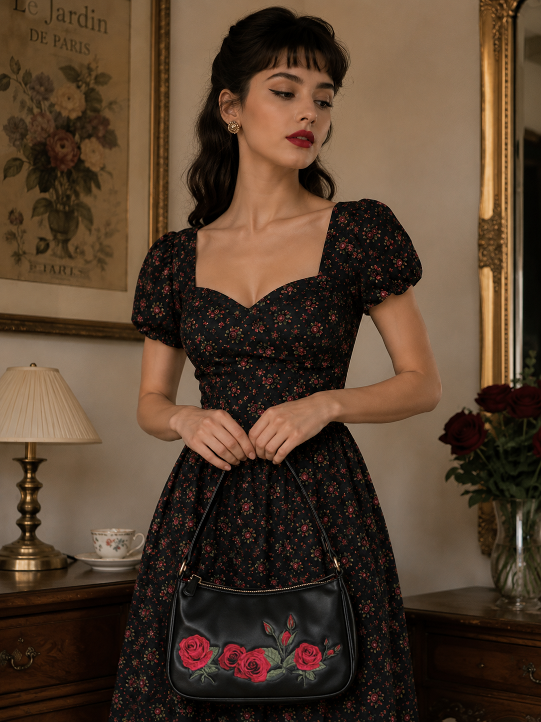 Black ROSE GARDEN HANDBAG