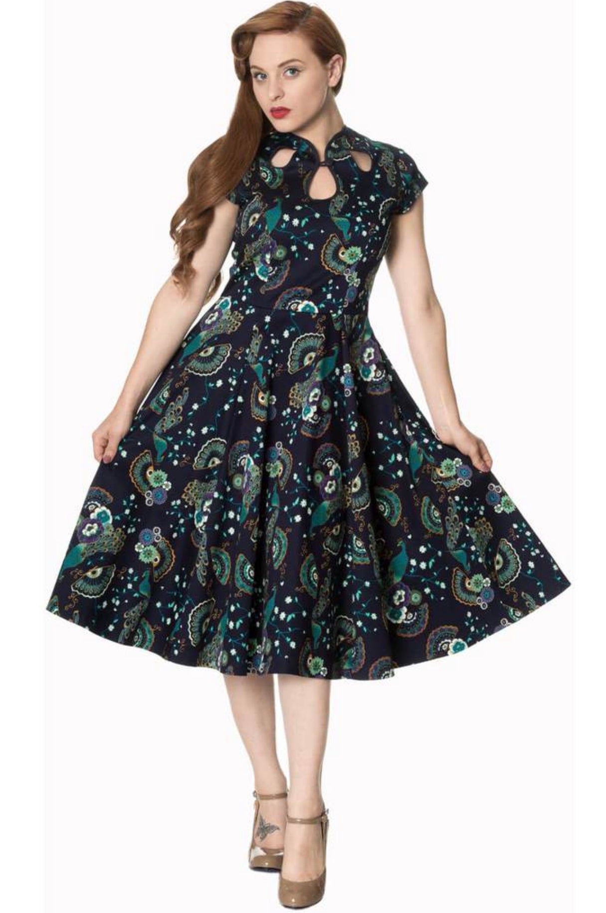 Banned Apparel Peacock Cut Out Retro dress