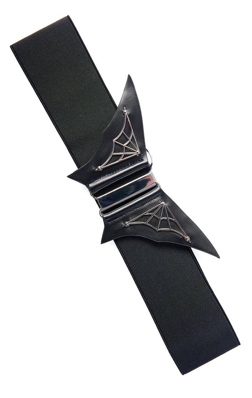 Banned Night Lovers Belt Elasticated Spider Web Bat Wing Waist Cincher Gothic