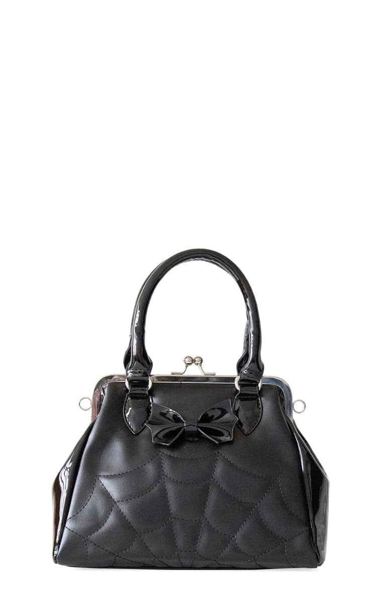 Banned Femme Fatale Bag Alternative Spider Web PU Gothic Bow Handbag Top Handle