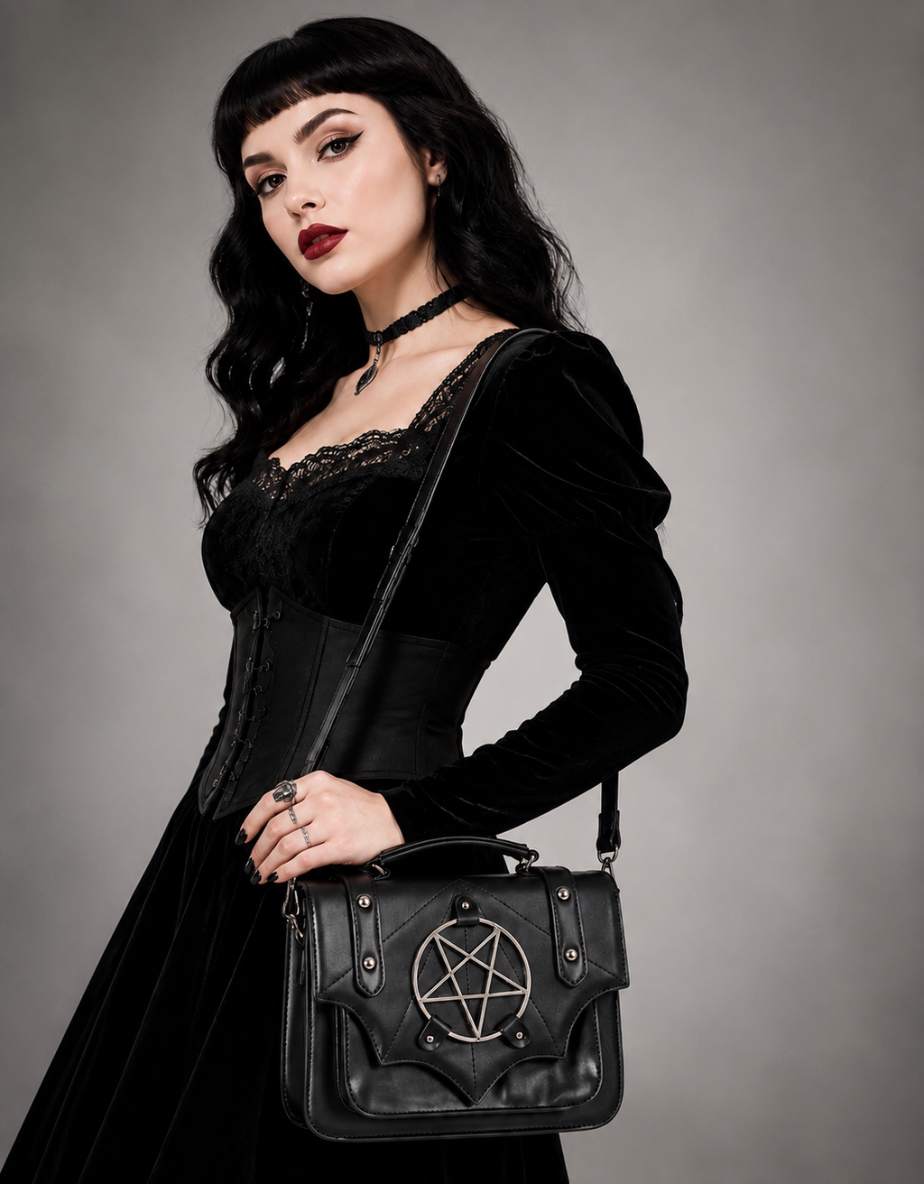BANNED Apparel Black Gothic Bat Wing Moloch Pentagram Cross body Shoulder Bag